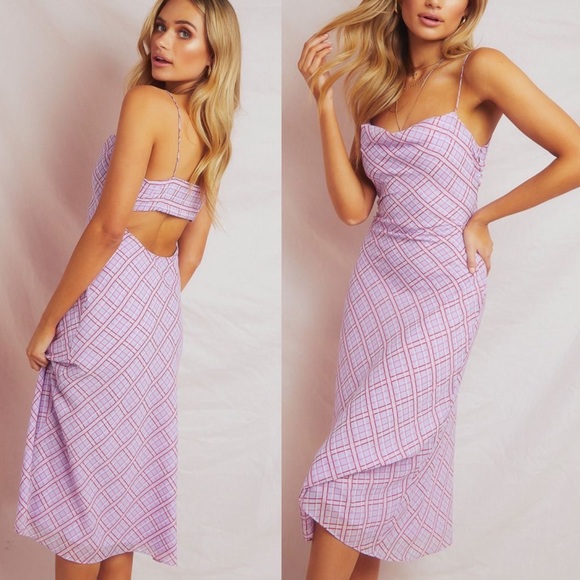 FINDERS KEEPERS NOSTALGIA DRESS LILAC CHECK - Picture 1 of 11